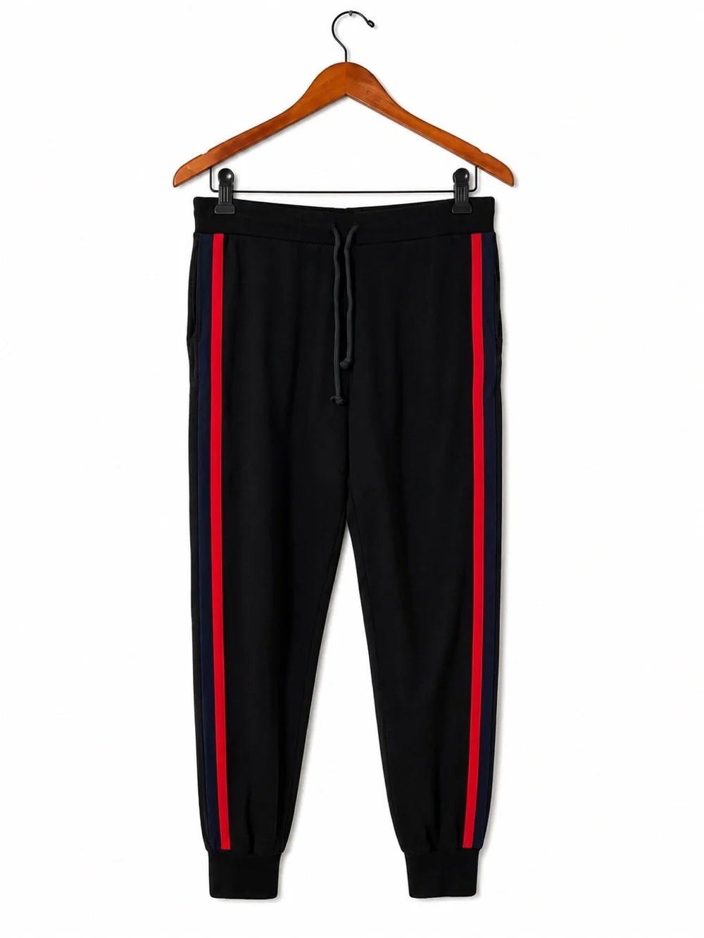 Velvet by Graham & Spencer Lux Black Jogger Pants Red Navy Side Stripe Size M